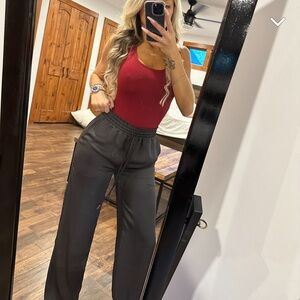 Fashion nova high waist charcoal grey drawstring wide leg pants size small